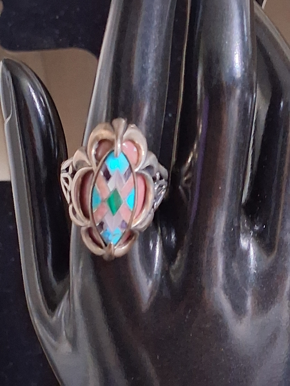 Carolyn Pollack Sterling Silver Mosaic Inlay Ring Southwestern 925 Turquoise - Picture 5 of 6